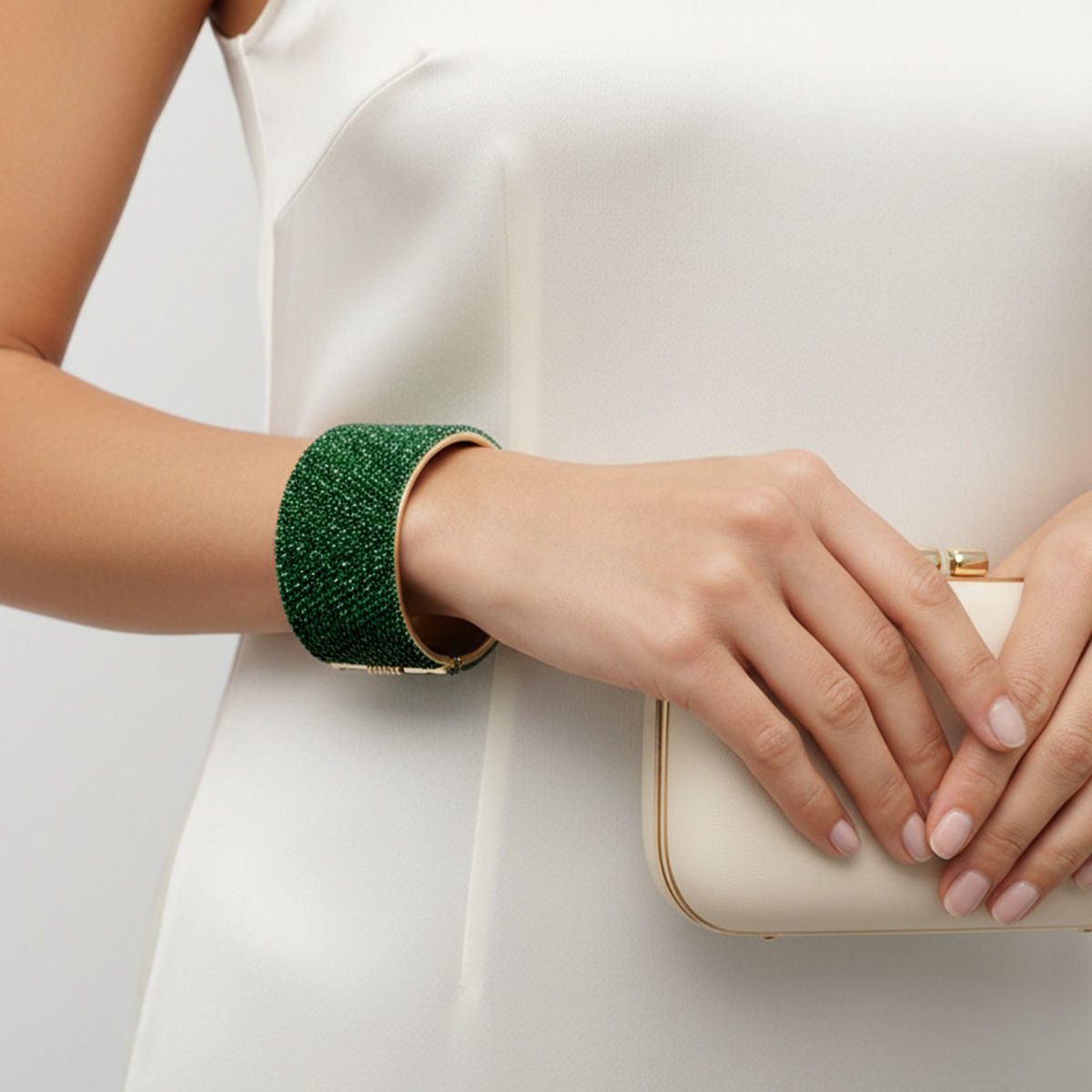 Cuff Confident Glamor Green Pave Finish Bracelet