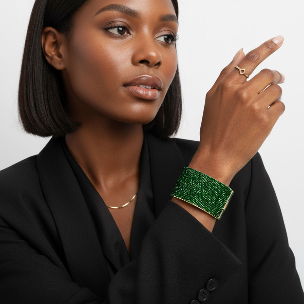 Cuff Confident Glamor Green Pave Finish Bracelet