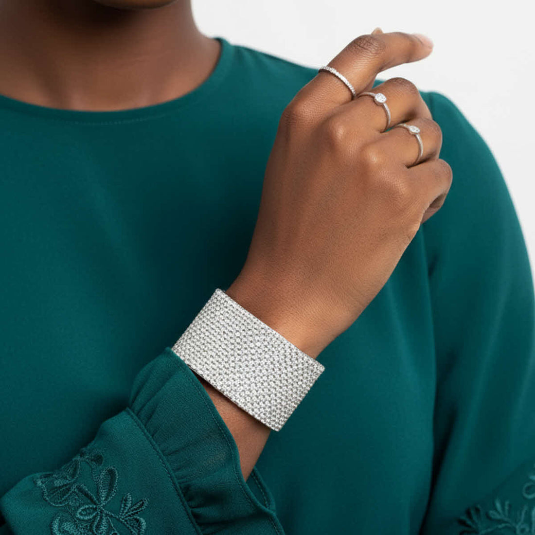 Cuff Confident Glamor White Pave Finish Bracelet
