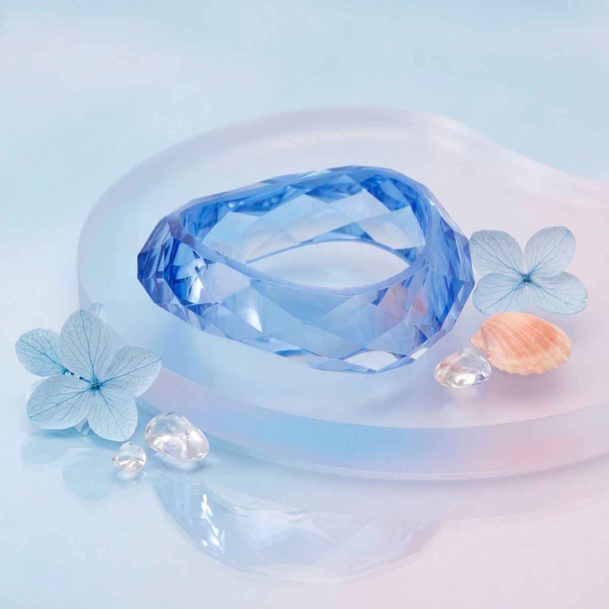 Bangle Transparent Blue Prism Wave Facet Bracelet