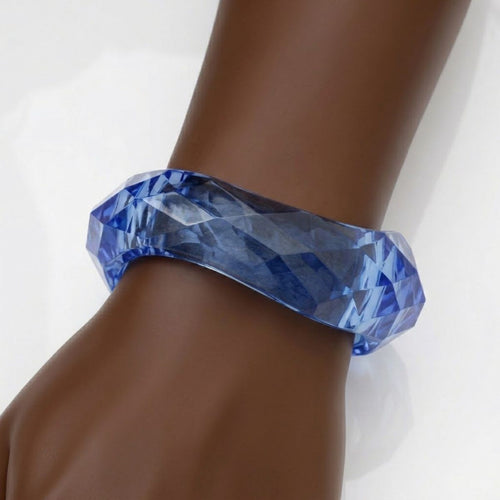 Bangle Transparent Blue Prism Wave Facet Bracelet