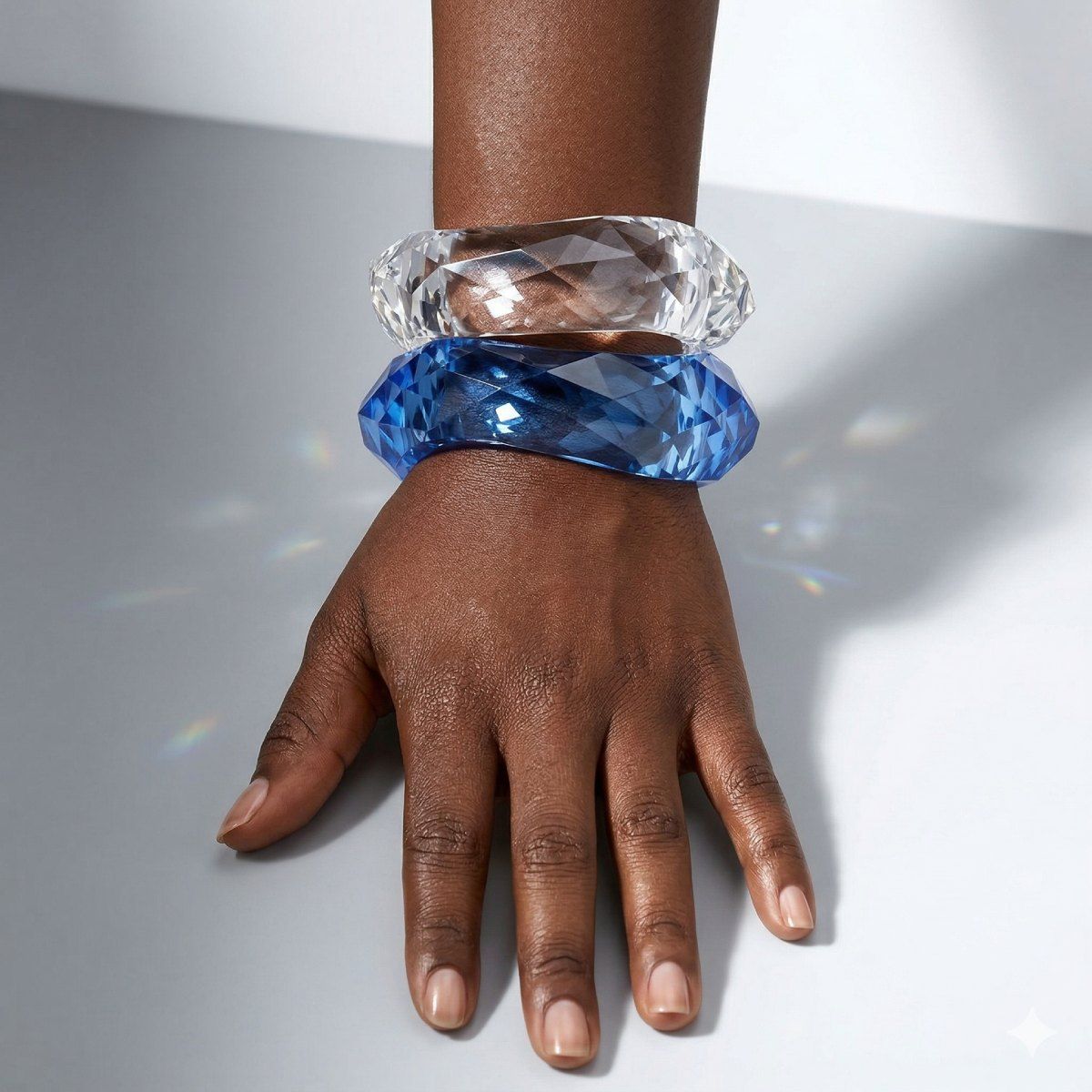 Bangle Transparent Blue Prism Wave Facet Bracelet