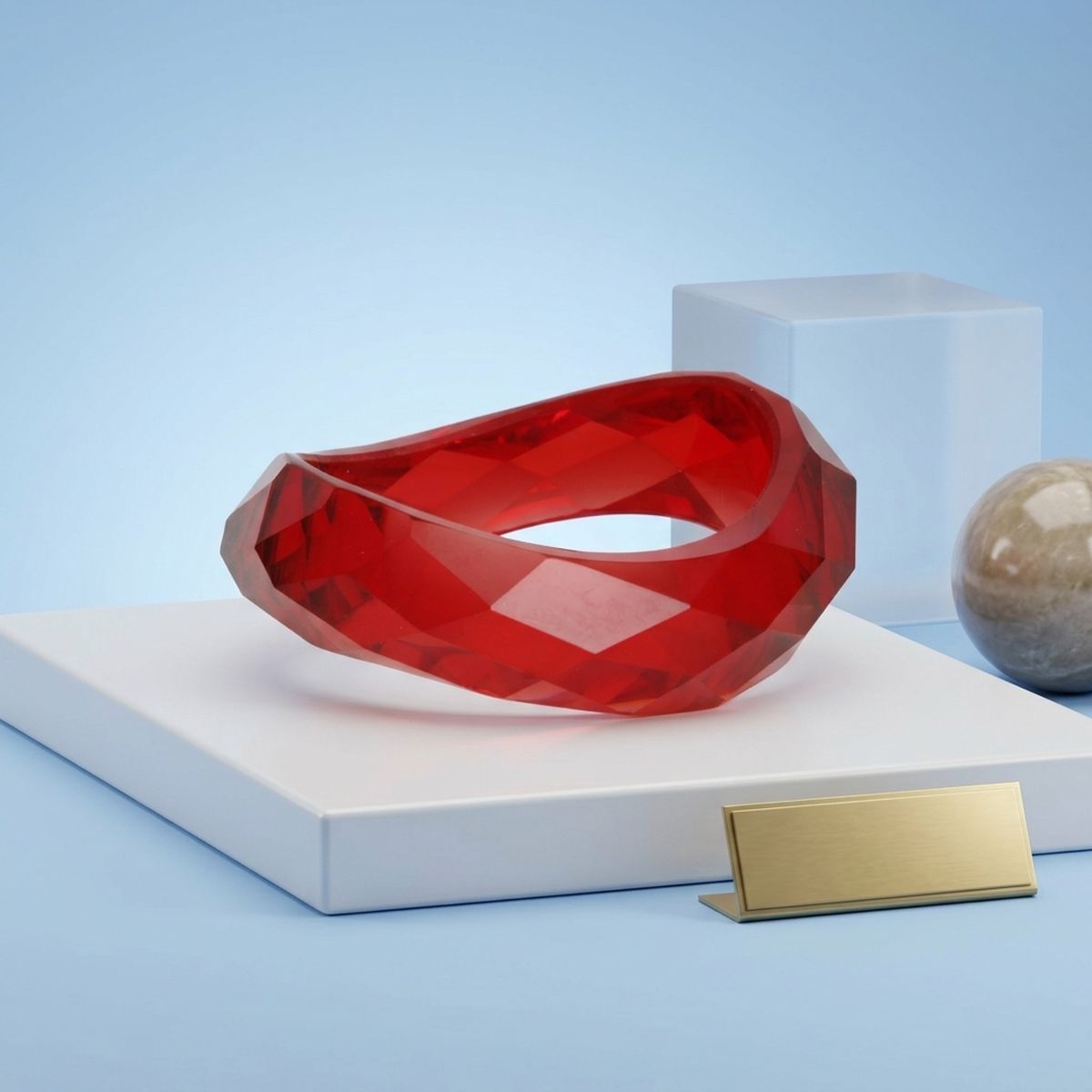 Bangle Transparent Red Prism Wave Facet Bracelet