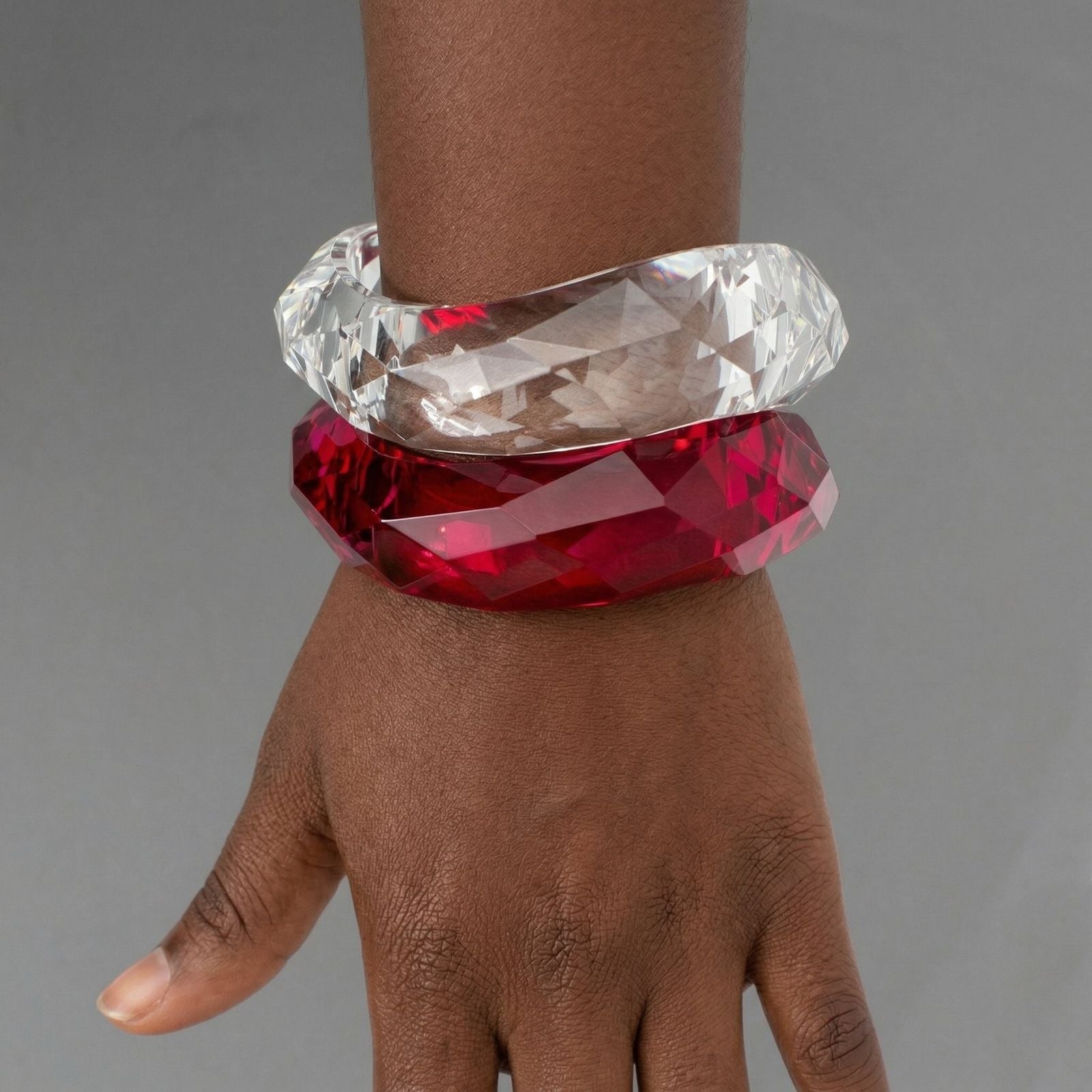 Bangle Transparent Red Prism Wave Facet Bracelet