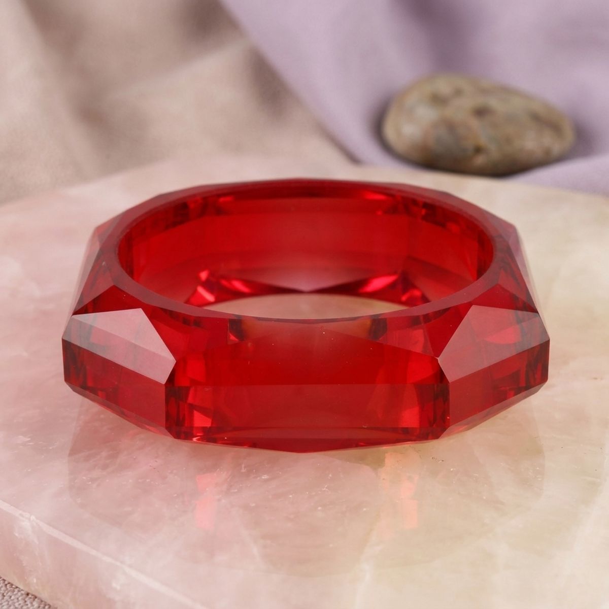 Bangle Transparent Red Octagon Facet Bracelet