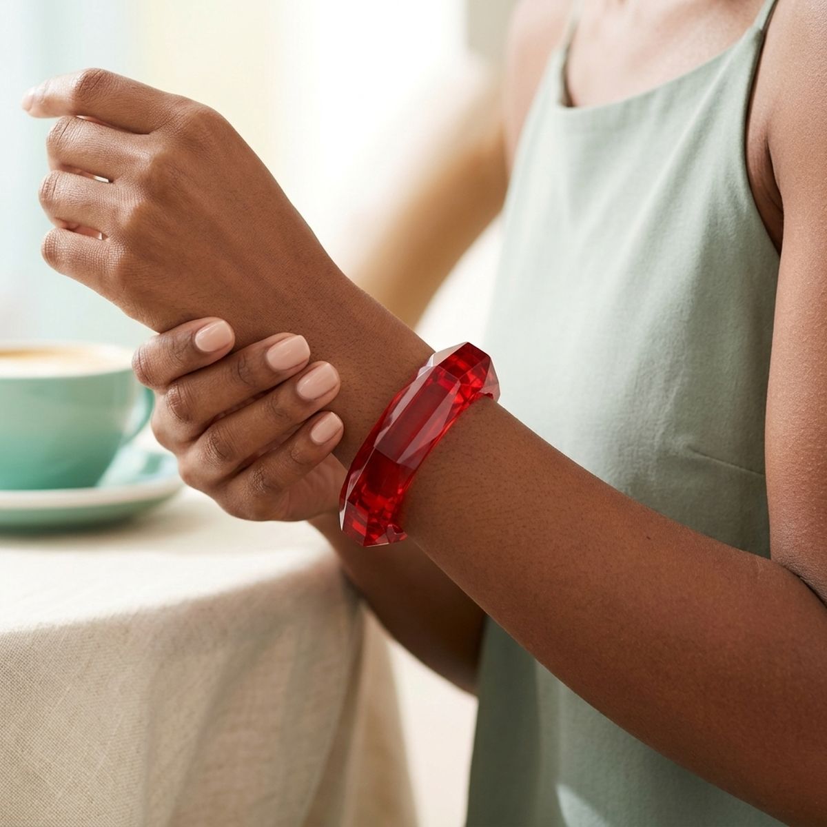 Bangle Transparent Red Octagon Facet Bracelet