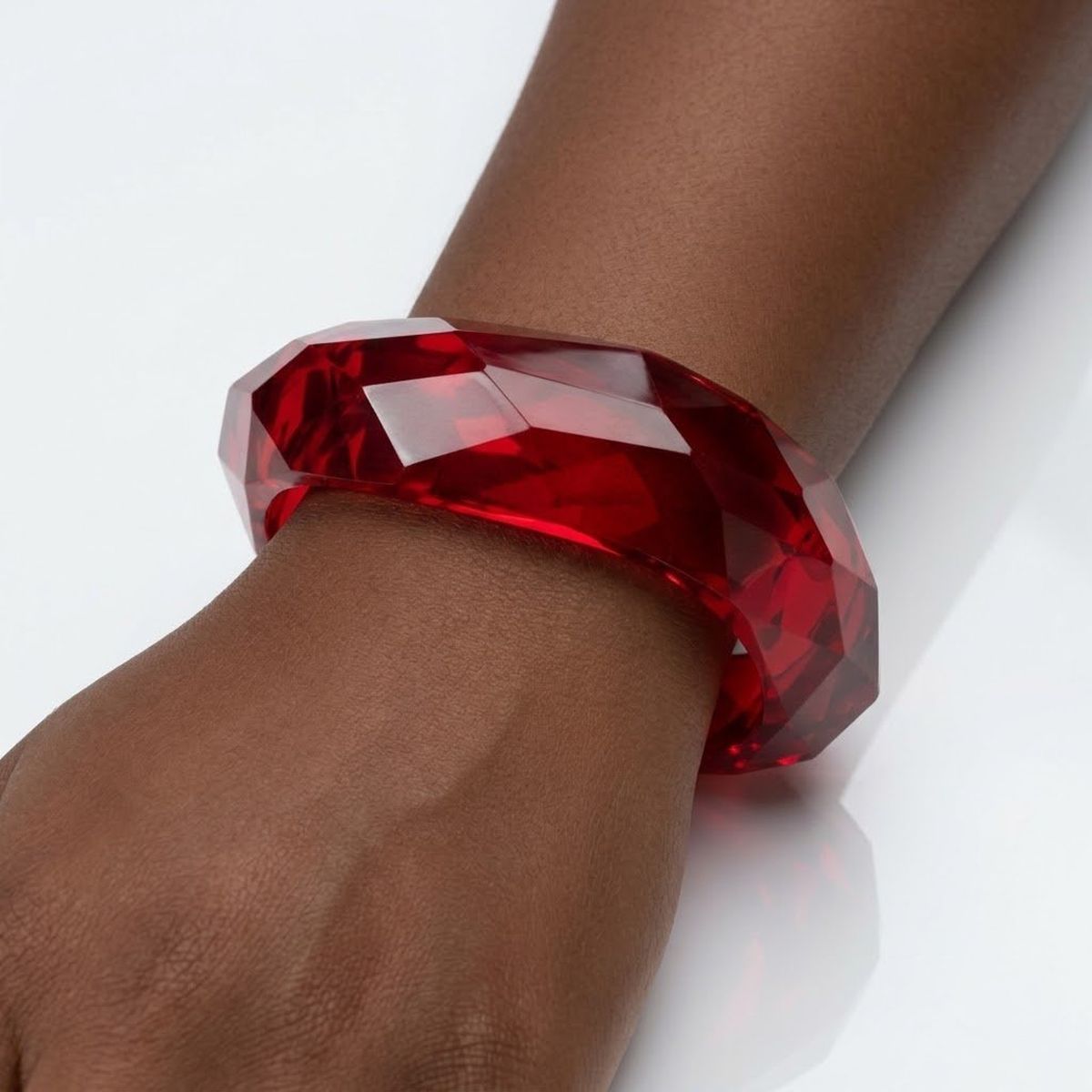 Bangle Transparent Red Octagon Facet Bracelet