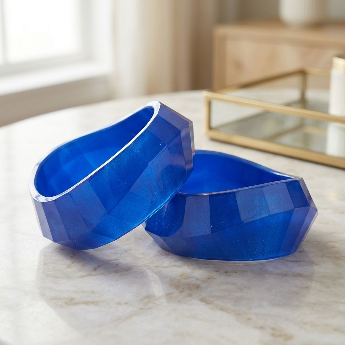 Bangle Retro Blue Shimmer Prism Chunky Bracelet