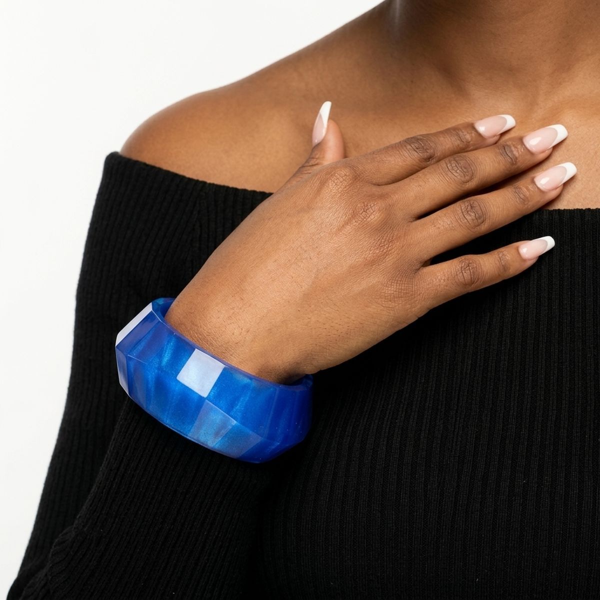 Bangle Retro Blue Shimmer Prism Chunky Bracelet
