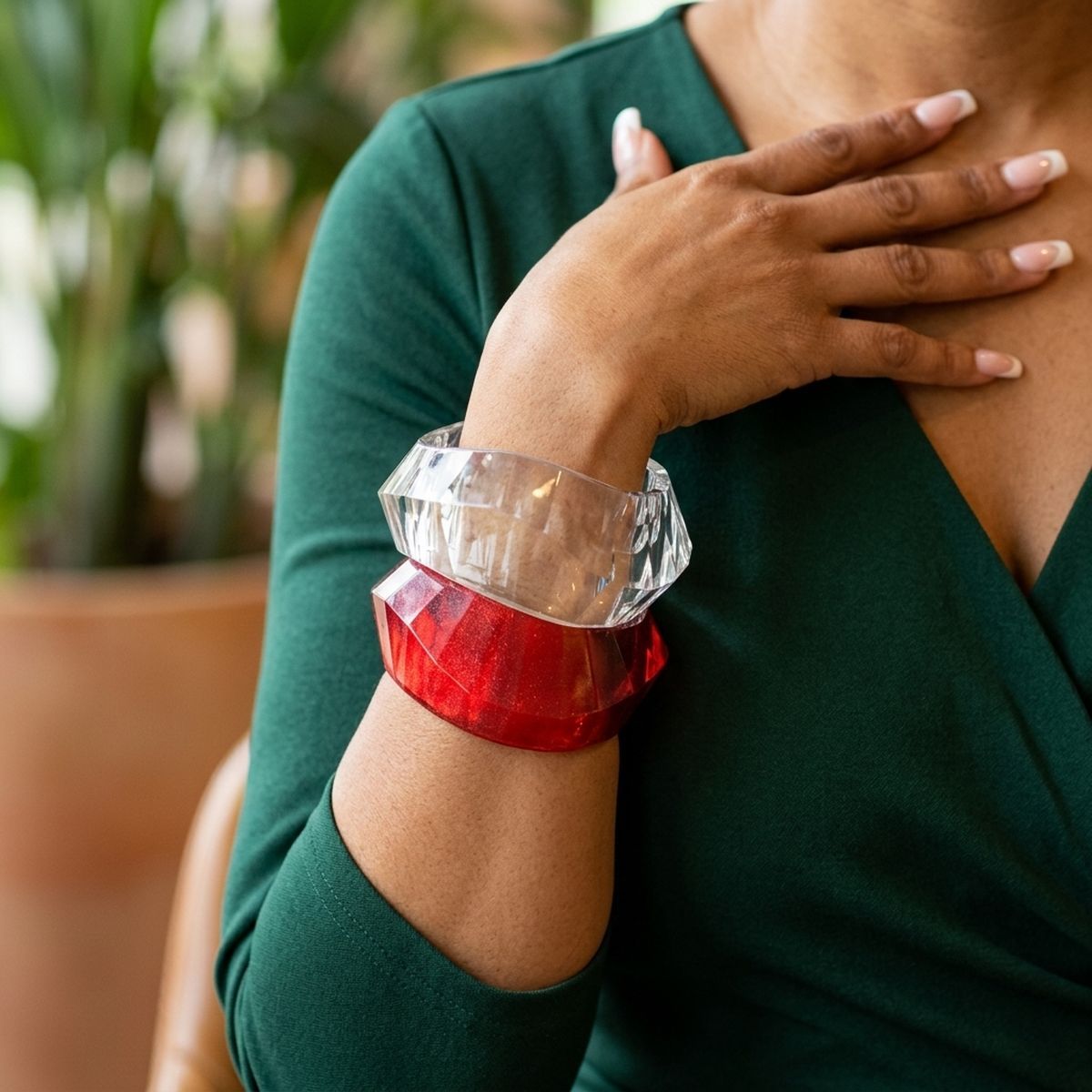 Bangle Retro Clear Prism Chunky Bracelet