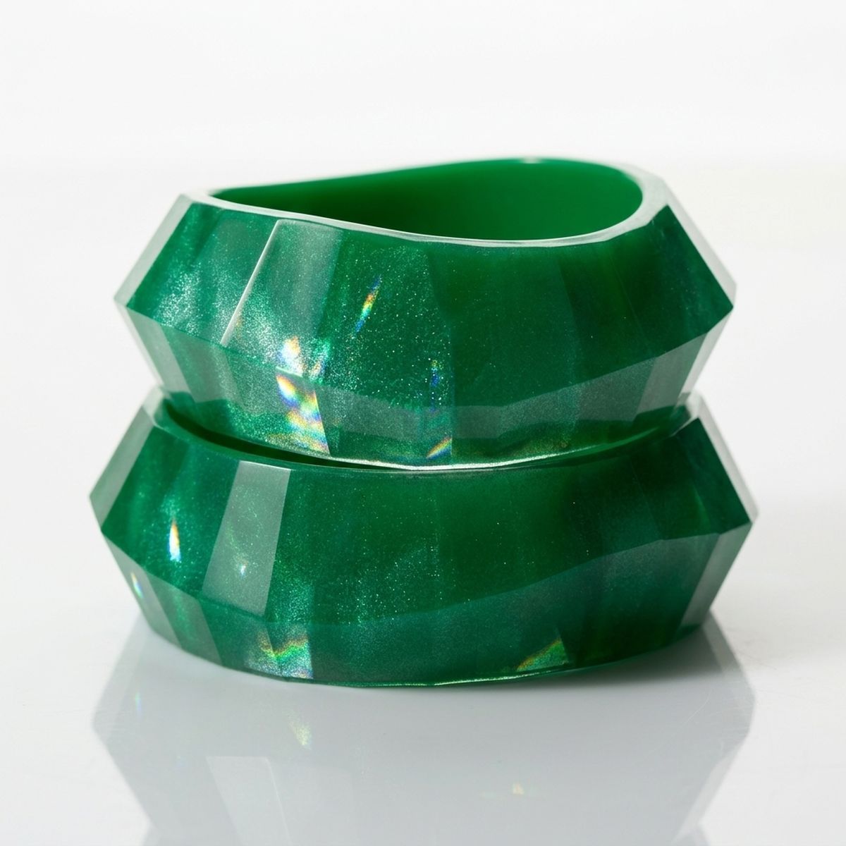 Bangle Retro Green Shimmer Prism Chunky Bracelet