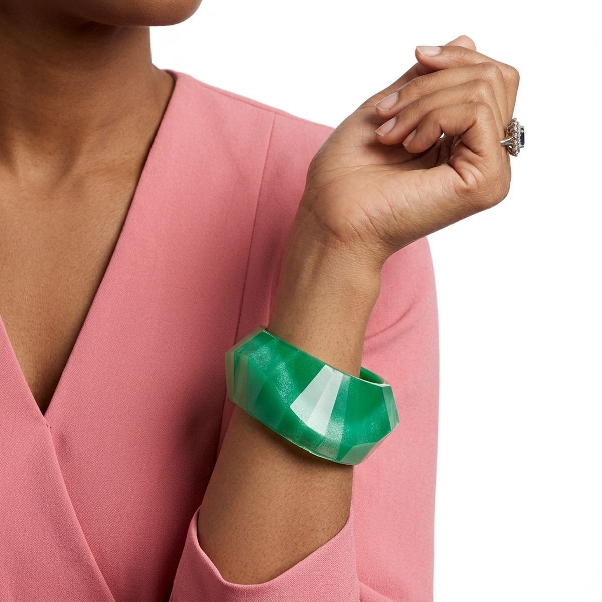 Bangle Retro Green Shimmer Prism Chunky Bracelet