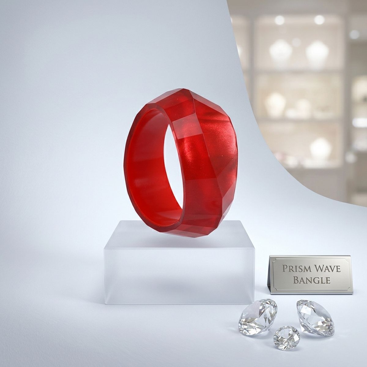 Bangle Retro Red Shimmer Prism Chunky Bracelet