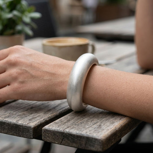 Bangle Matte Silver Metal Sculpted Sleek Bracelet