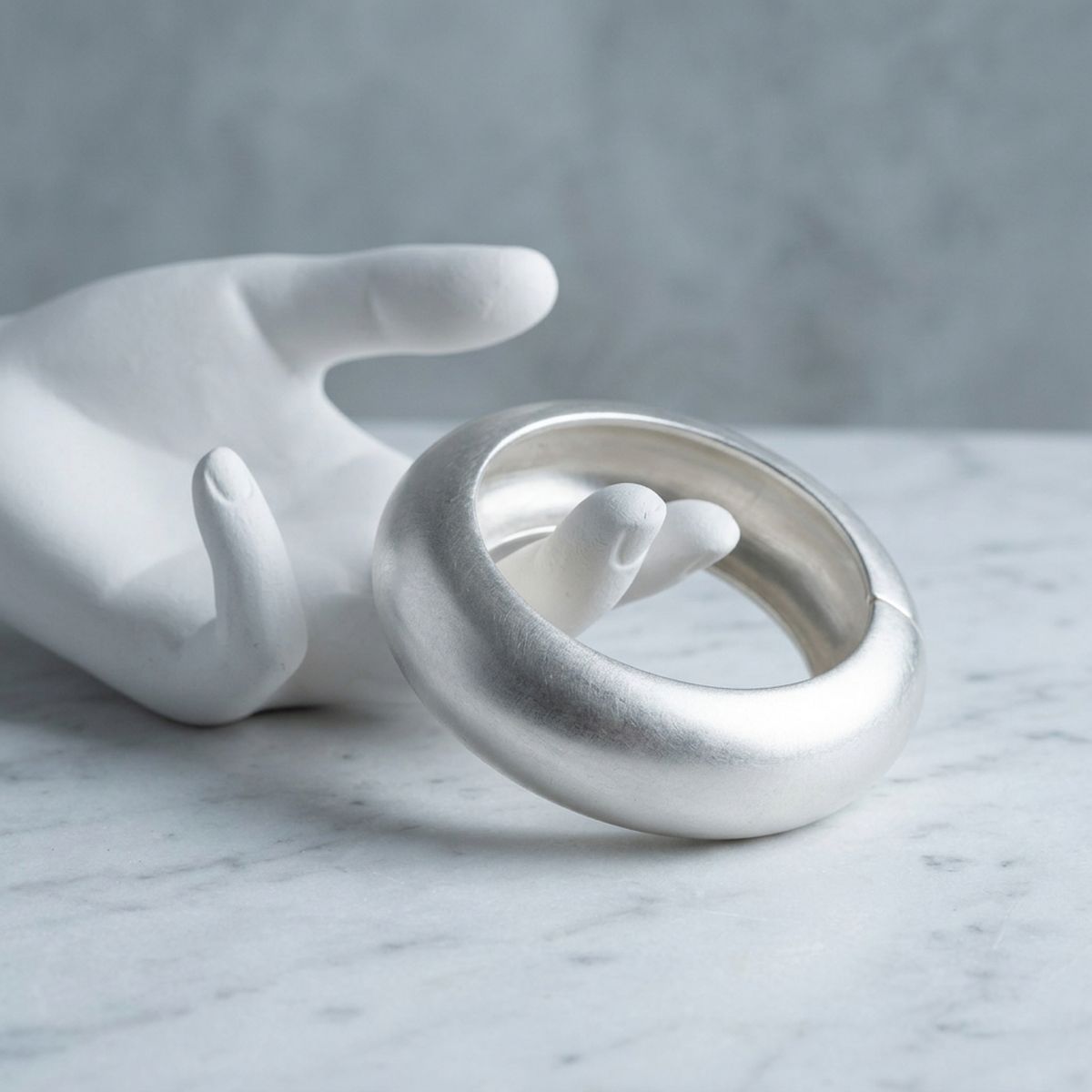 Bangle Matte Silver Metal Sculpted Sleek Bracelet