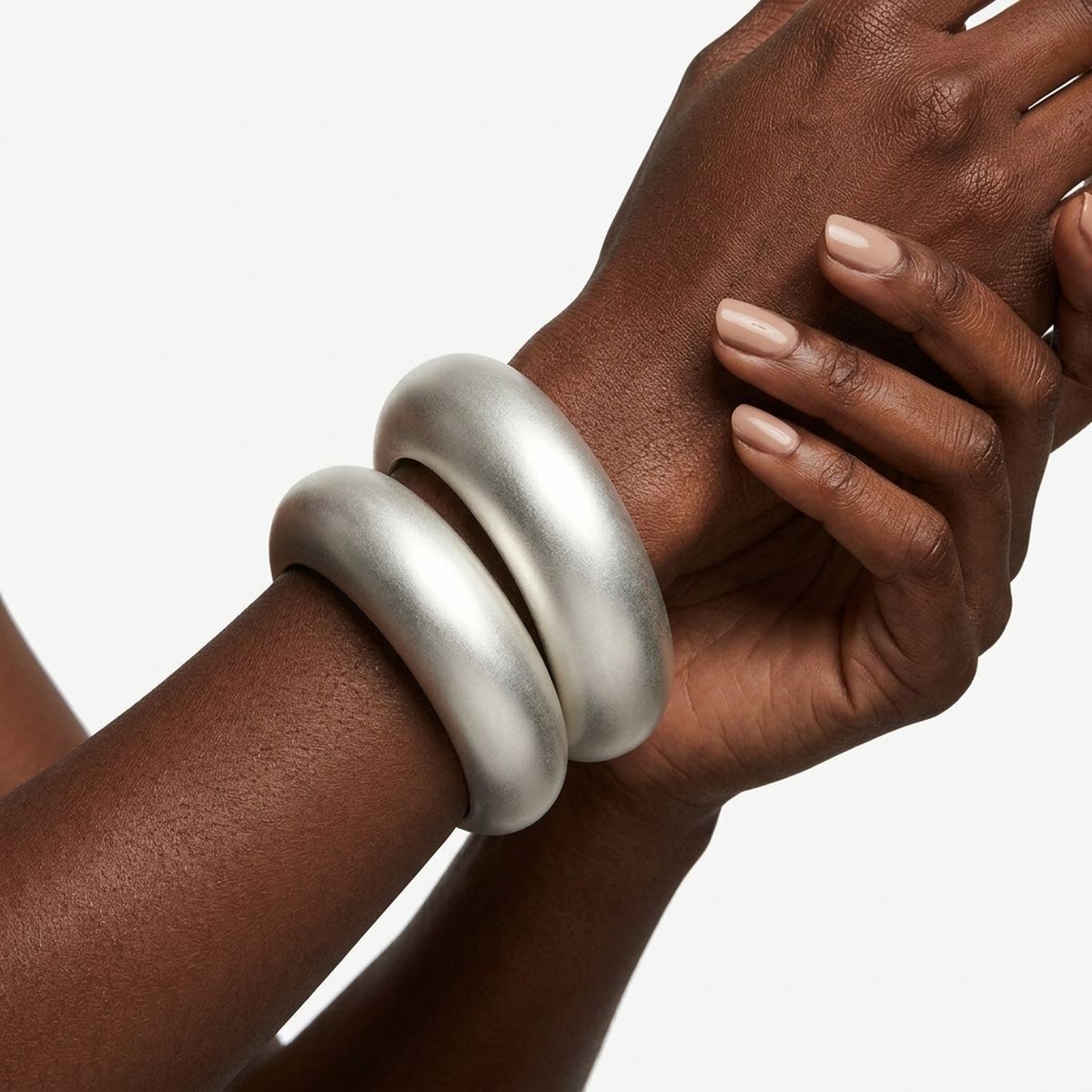 Bangle Matte Silver Metal Sculpted Sleek Bracelet