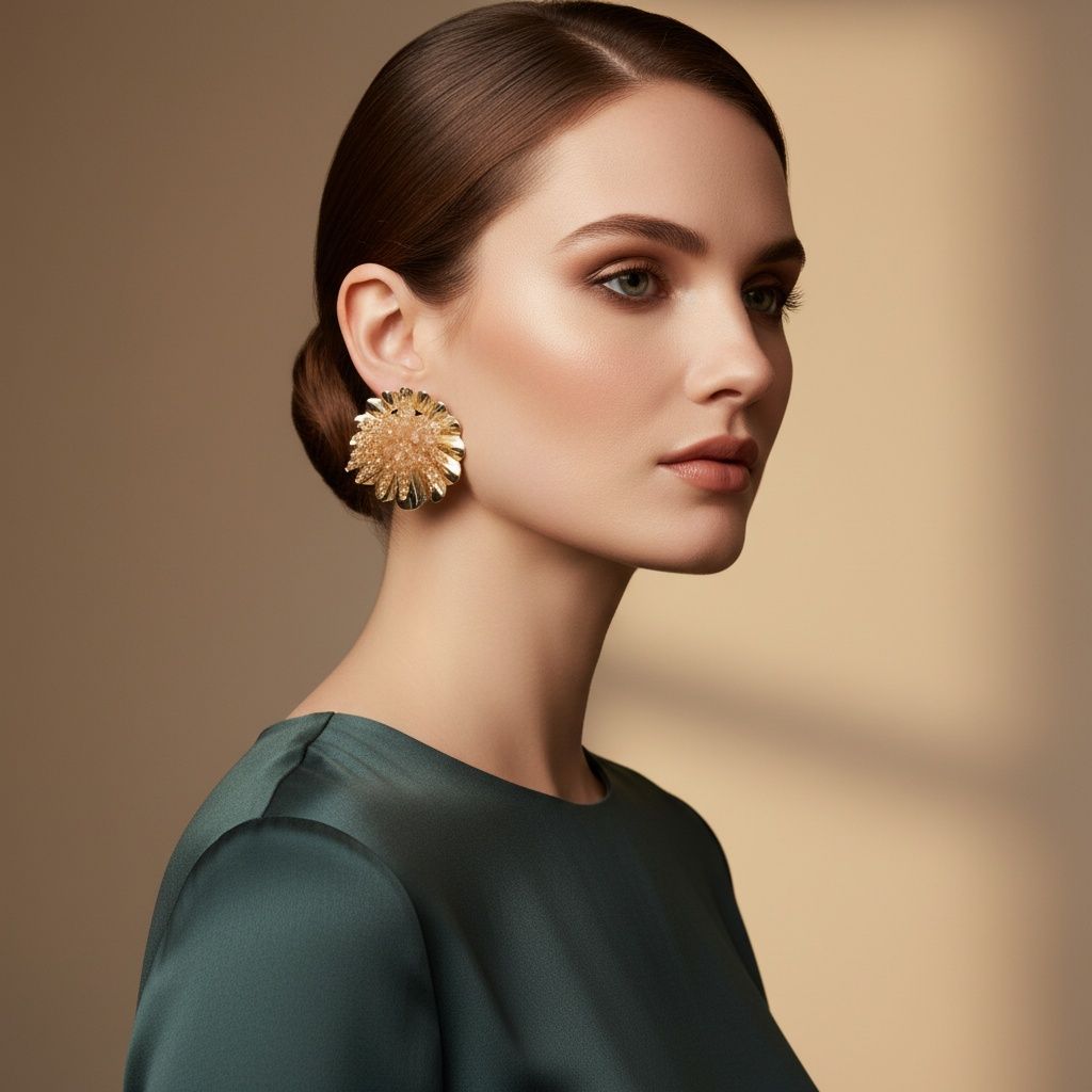 Stud Brown Bead Cluster Wavy Gold Round Earrings