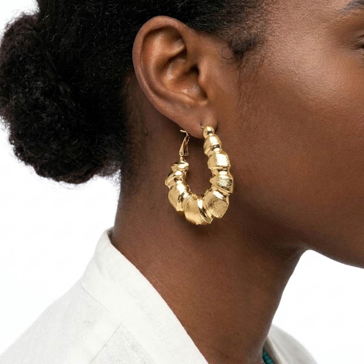 Chunky Gold Textured Segmented Hoop Earrings
