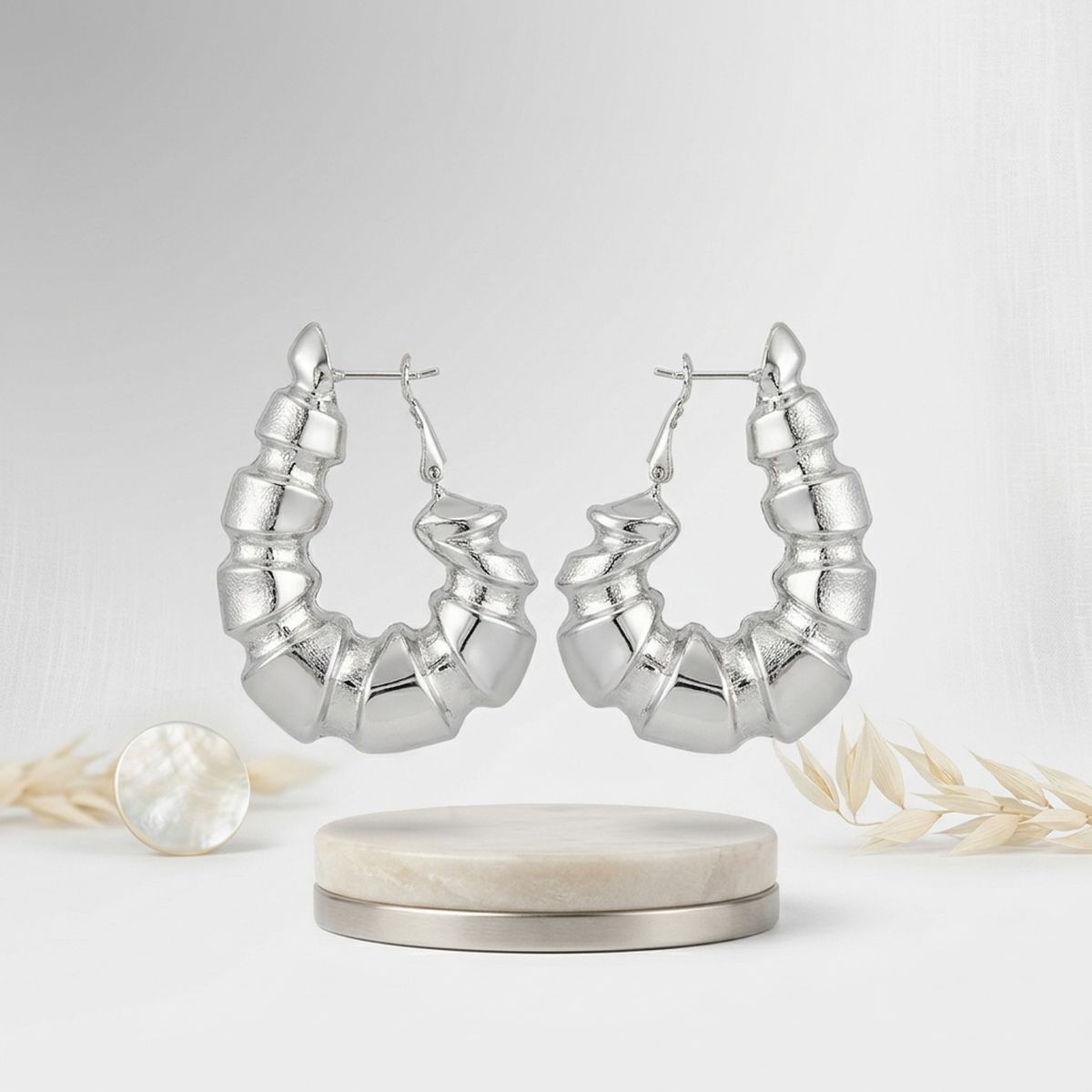 Chunky Silver Textured Segmented Hoop Earrings