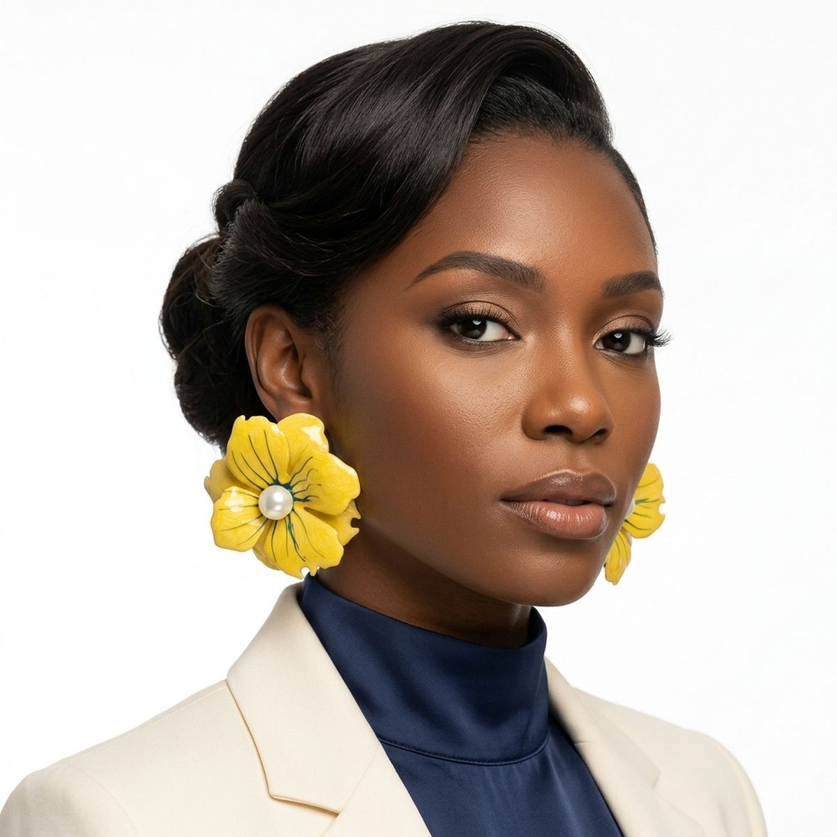 Yellow Oversize Stud Painted Petal Flower Earrings