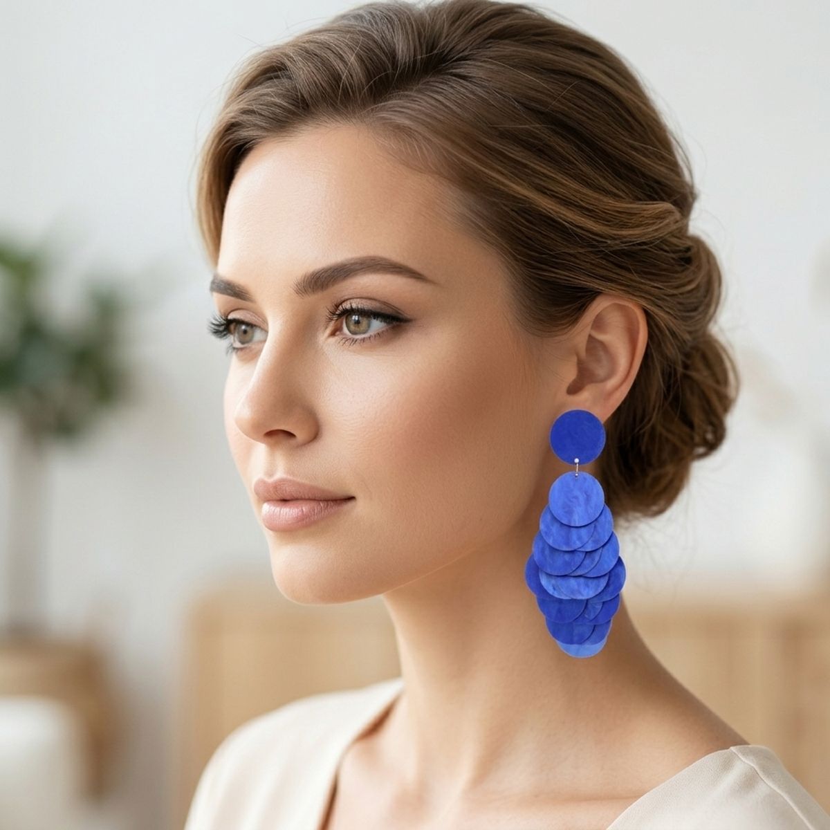 Dangle Blue Shell Disc Resort Fashion Earrings
