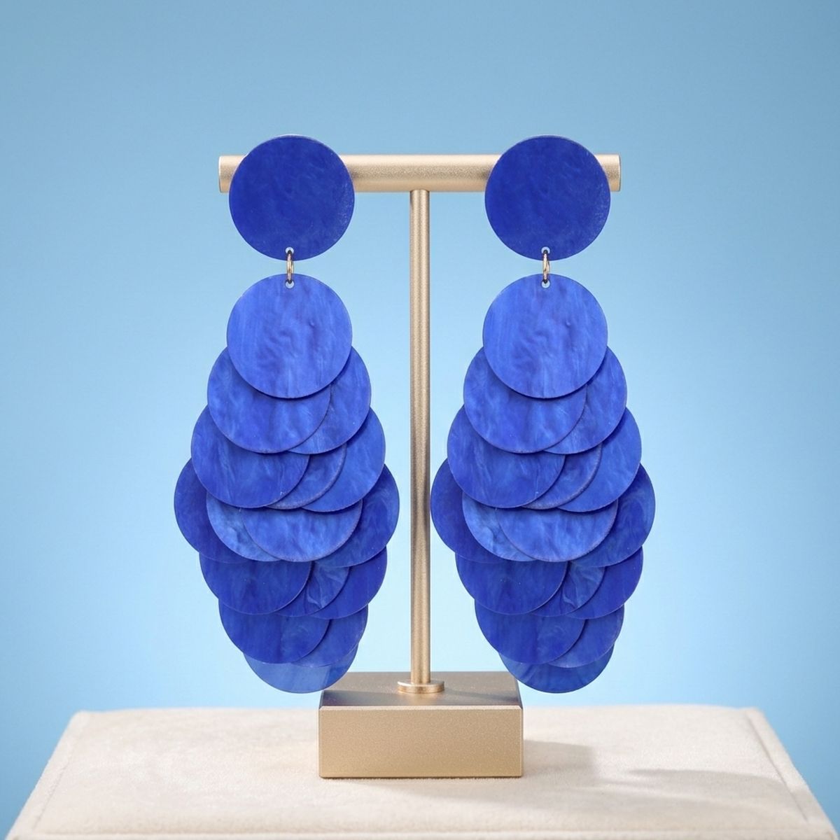 Dangle Blue Shell Disc Resort Fashion Earrings