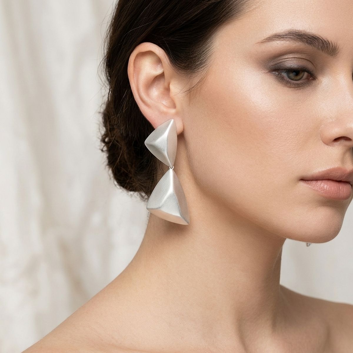 Drop Matte Silver Puffed Triangle Modern Earrings