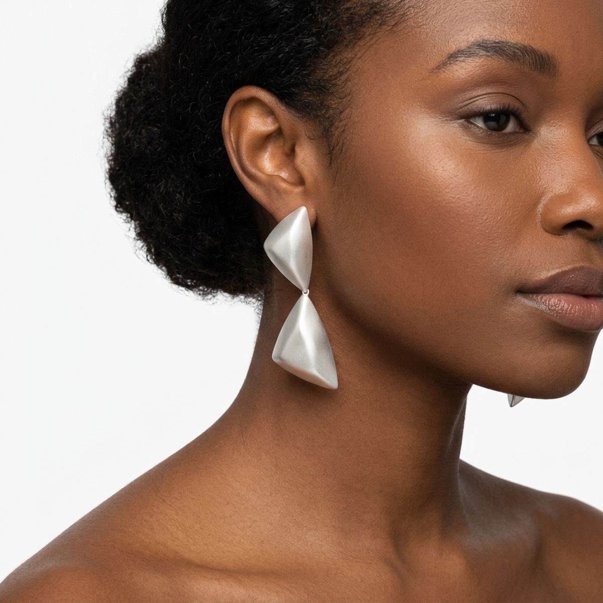 Drop Matte Silver Puffed Triangle Modern Earrings
