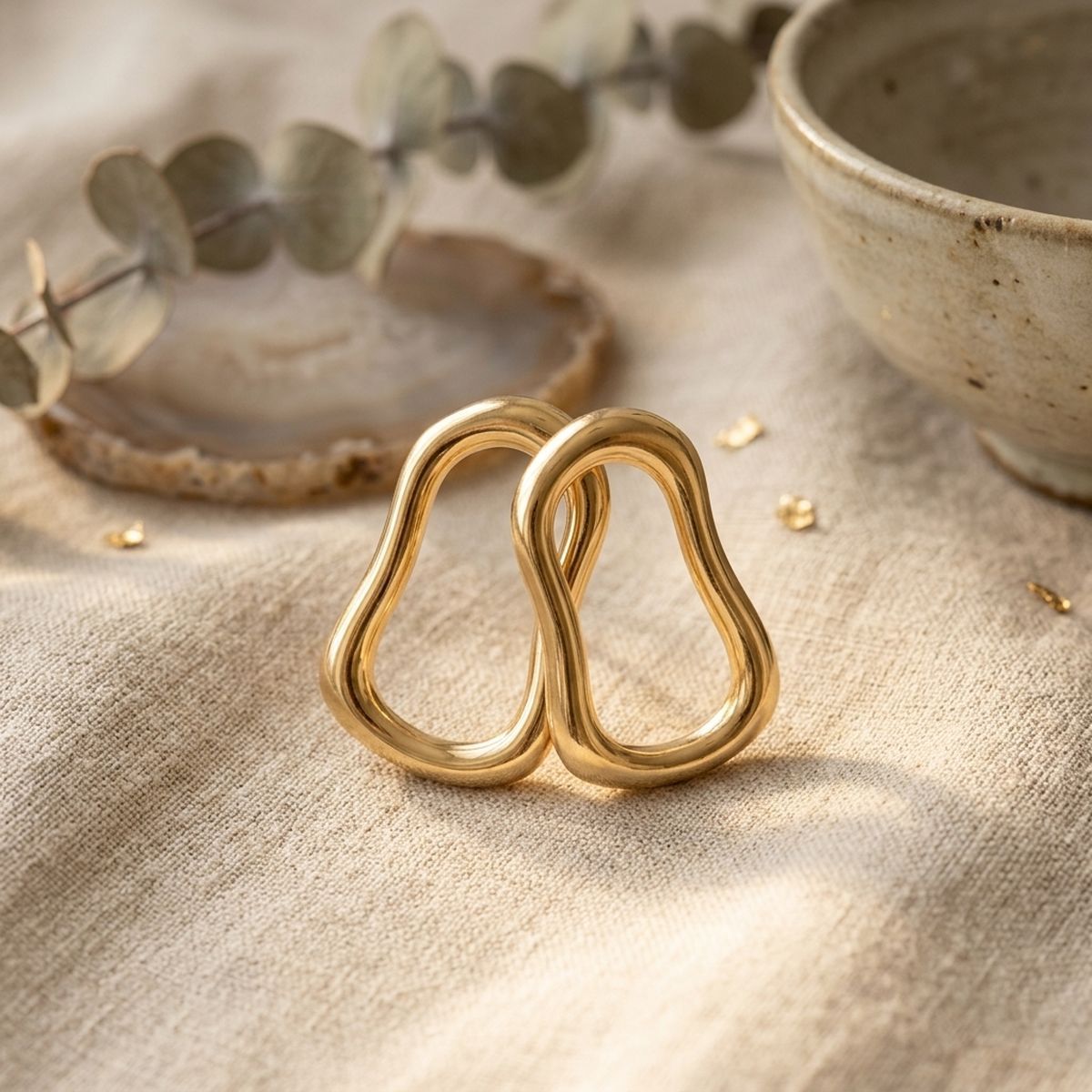 Stud Brushed Matte Gold Wavy Oval Earrings