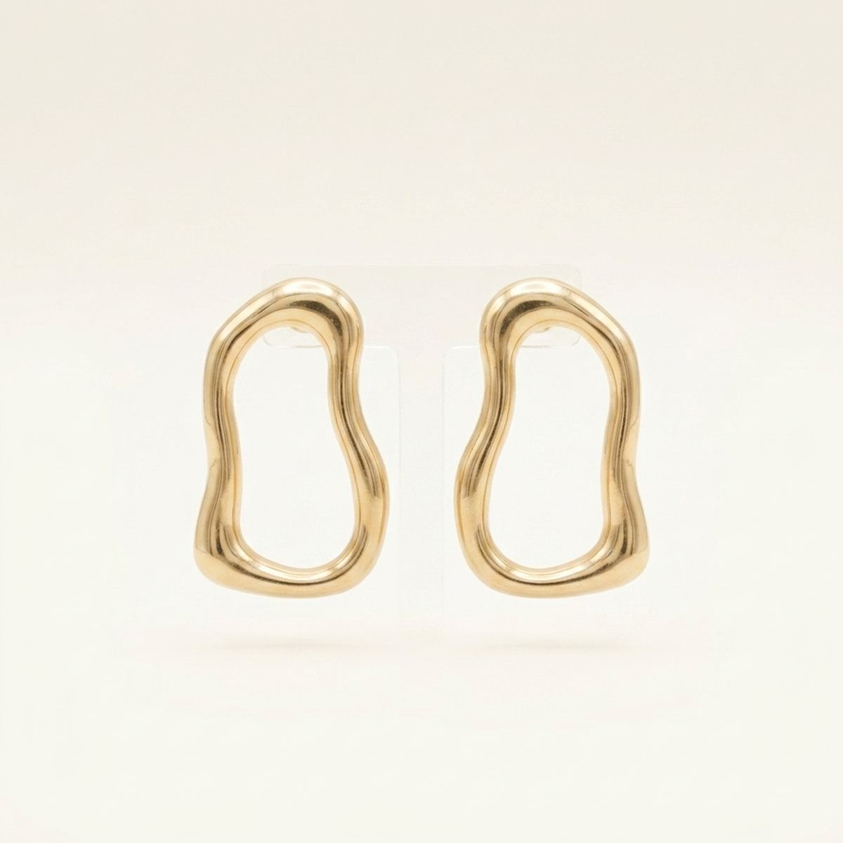 Stud Brushed Matte Gold Wavy Oval Earrings