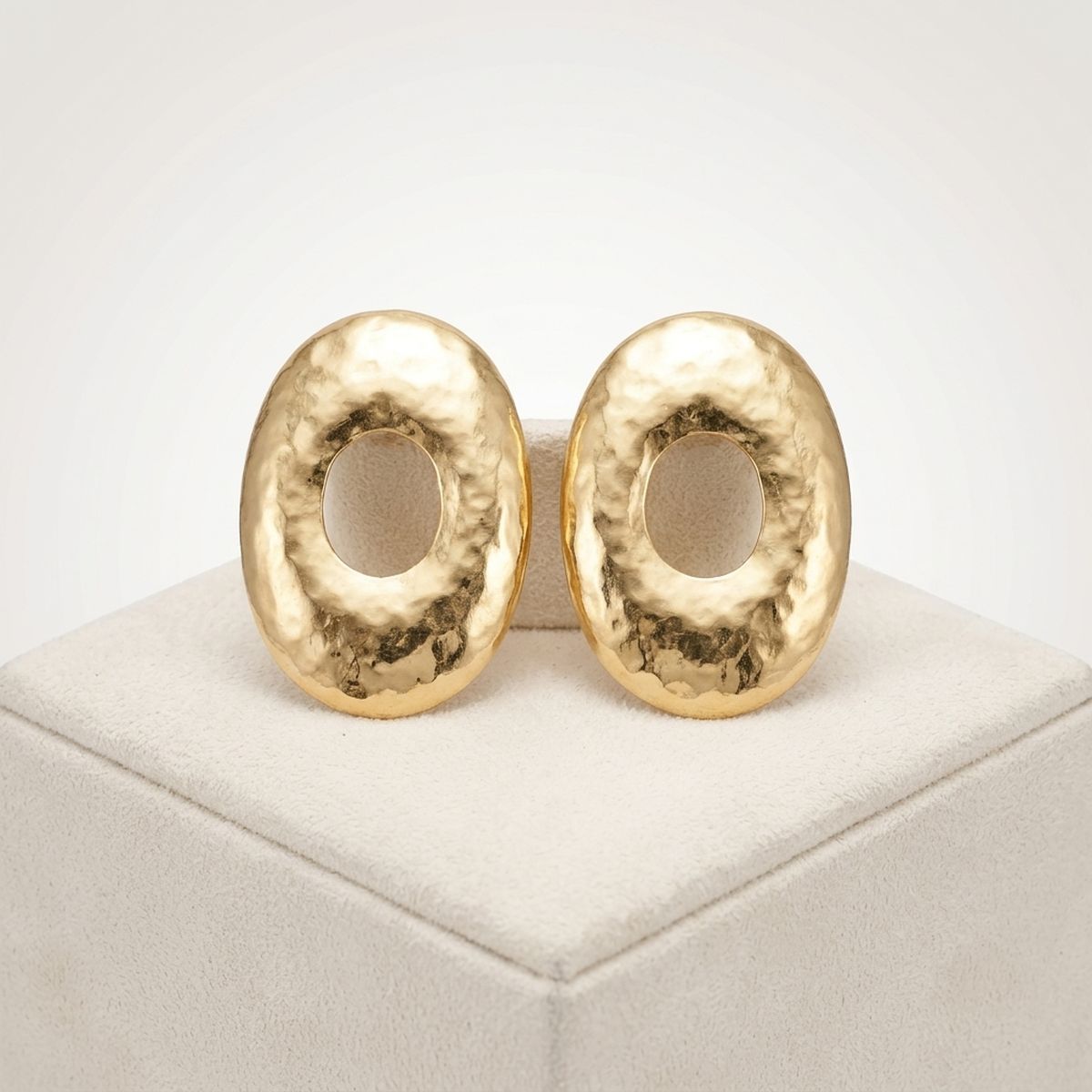 Stud Brushed Gold Hammered Domed Oval Earrings
