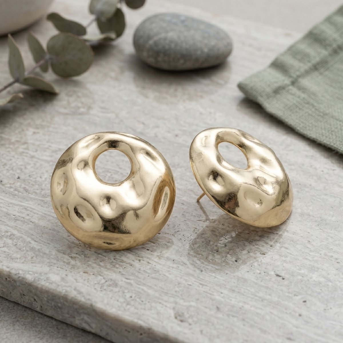 Stud Matte Gold Liquid Metal Disc Earrings