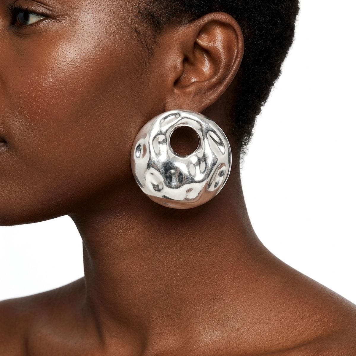 Stud Matte Silver Liquid Metal Disc Earrings