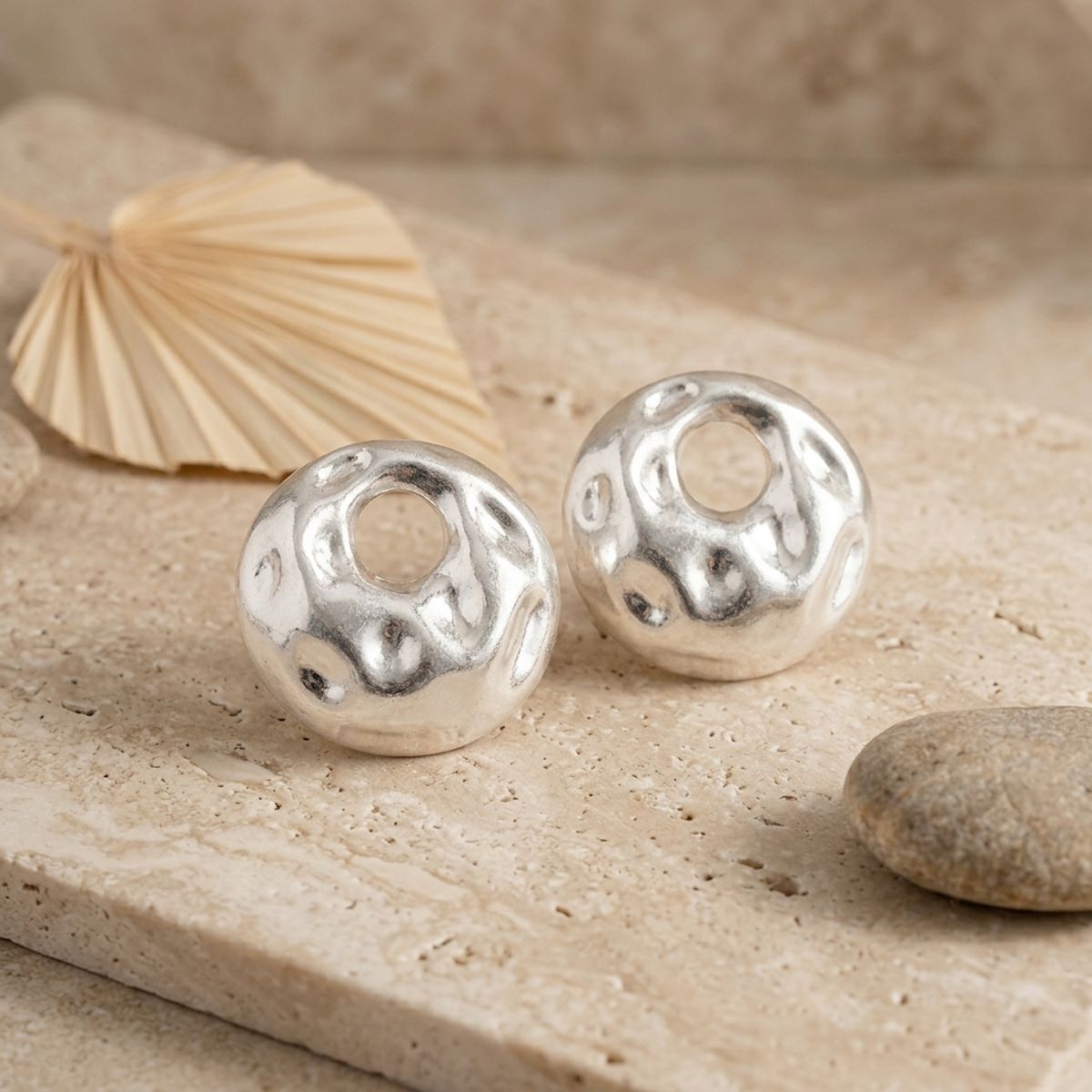 Stud Matte Silver Liquid Metal Disc Earrings