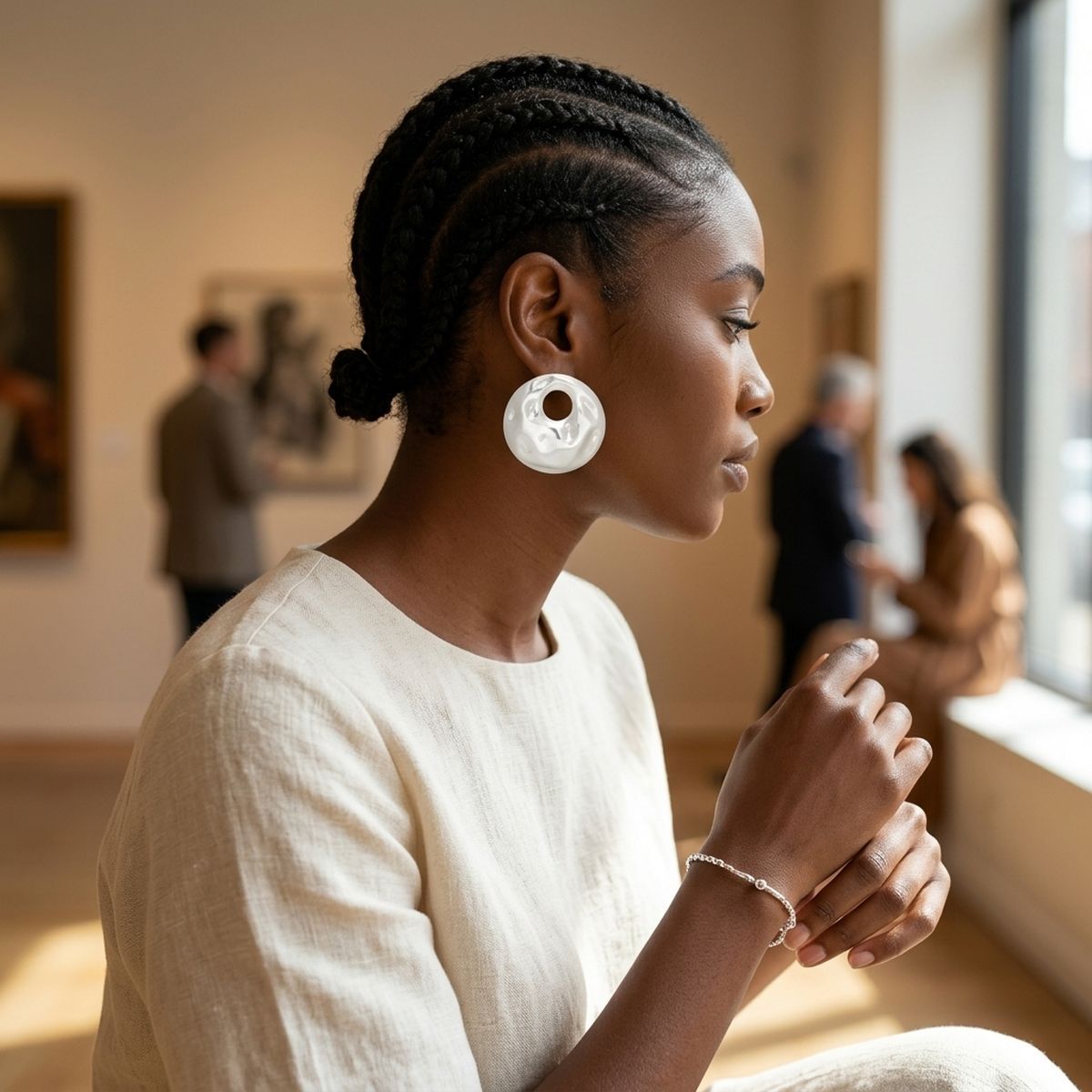 Stud Matte Silver Liquid Metal Disc Earrings