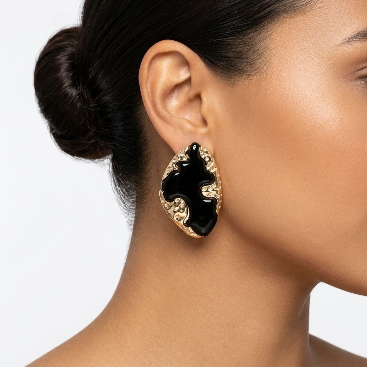 Stud Black and Gold Molten Metal Retro Earrings