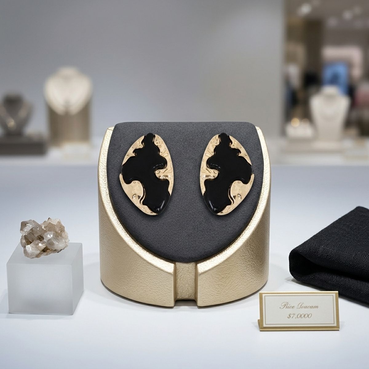Stud Black and Gold Molten Metal Retro Earrings