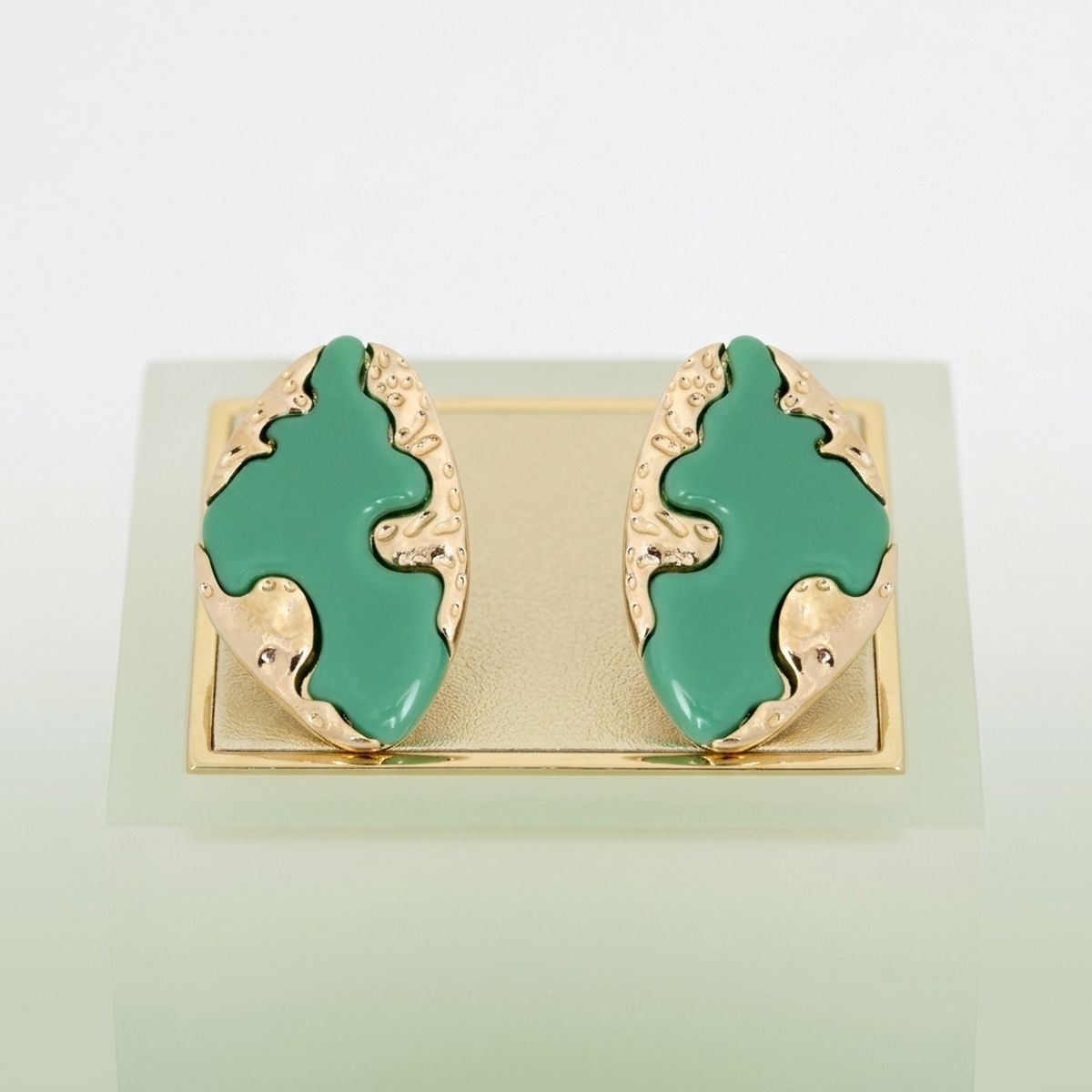 Stud Green and Gold Molten Metal Retro Earrings