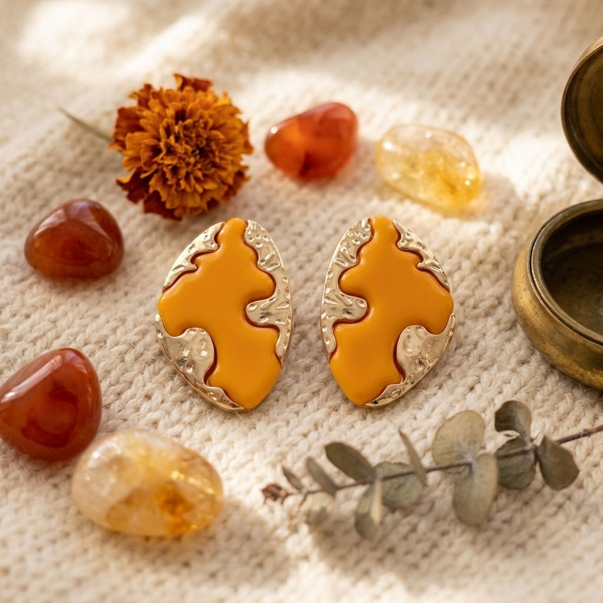 Stud Yellow and Gold Molten Metal Retro Earrings