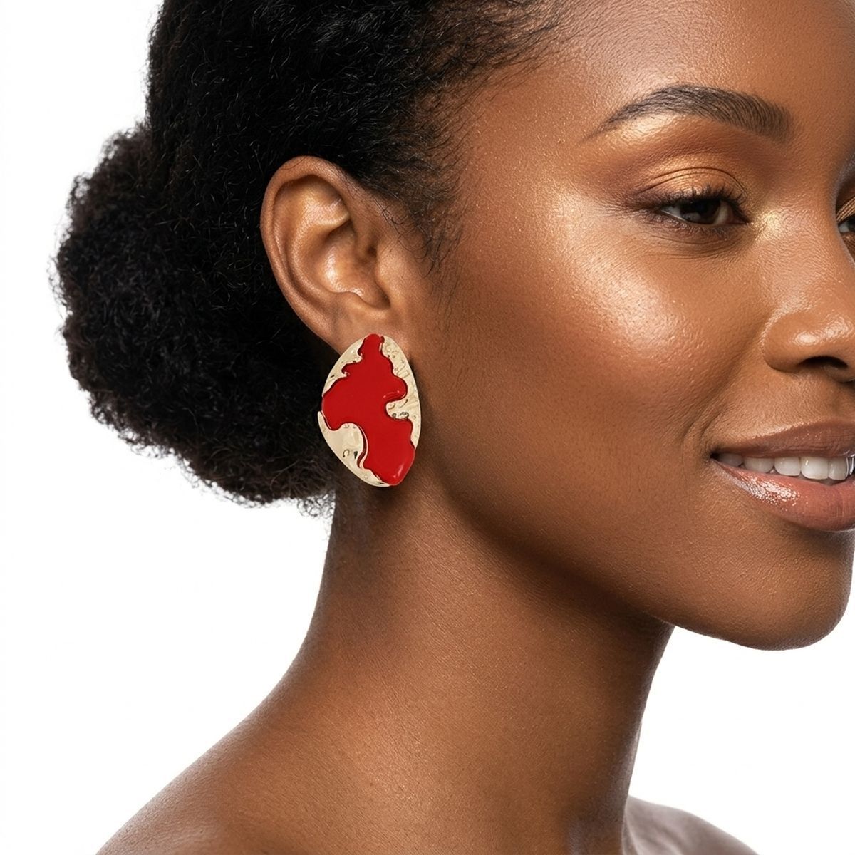 Stud Red and Gold Molten Metal Retro Earrings