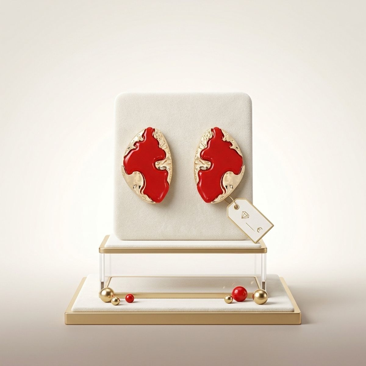 Stud Red and Gold Molten Metal Retro Earrings