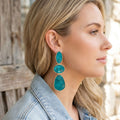 3 Tier Drop Green Mosaic Gold Geometric Earrings