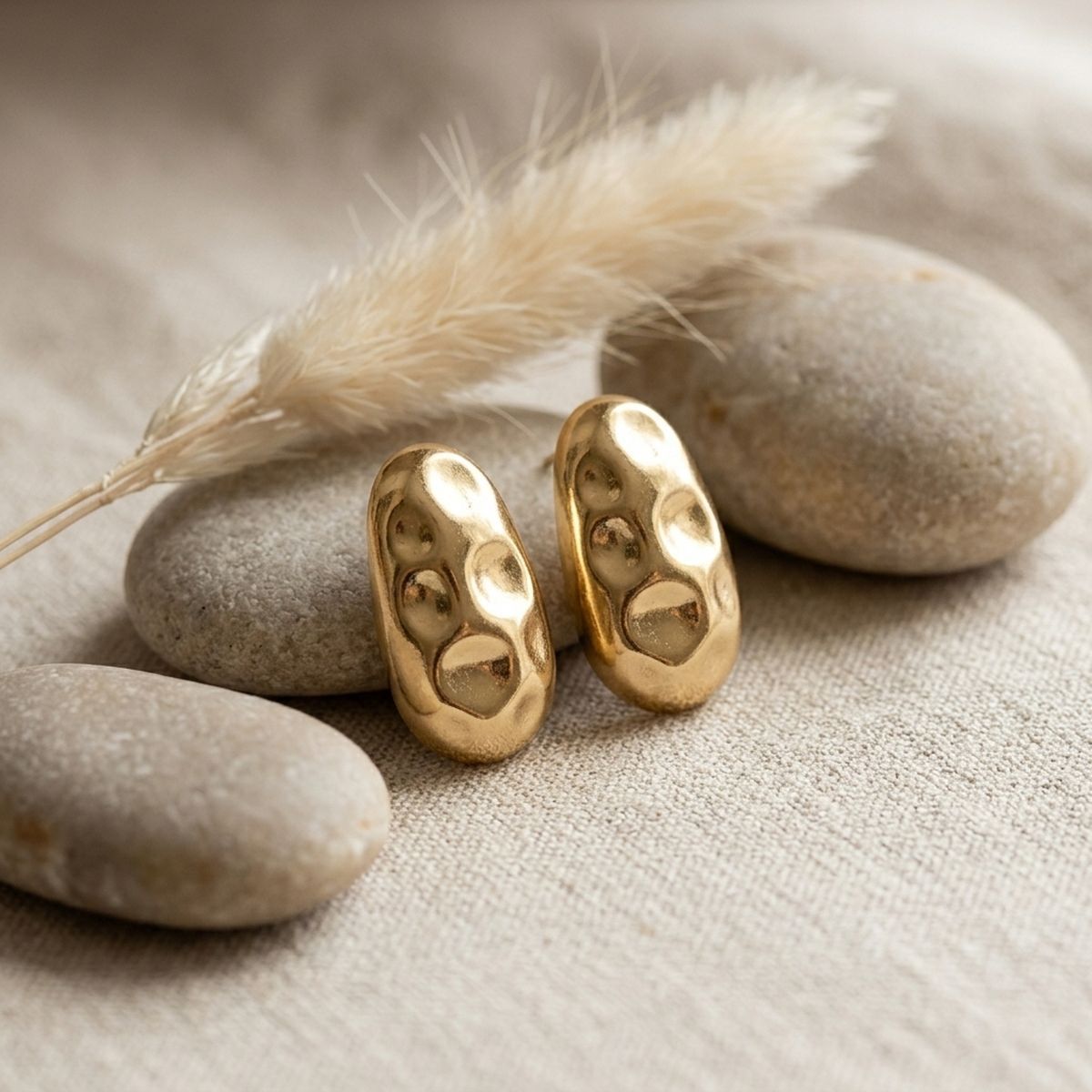 Stud Matte Gold Hammered Dome Teardrop Earrings