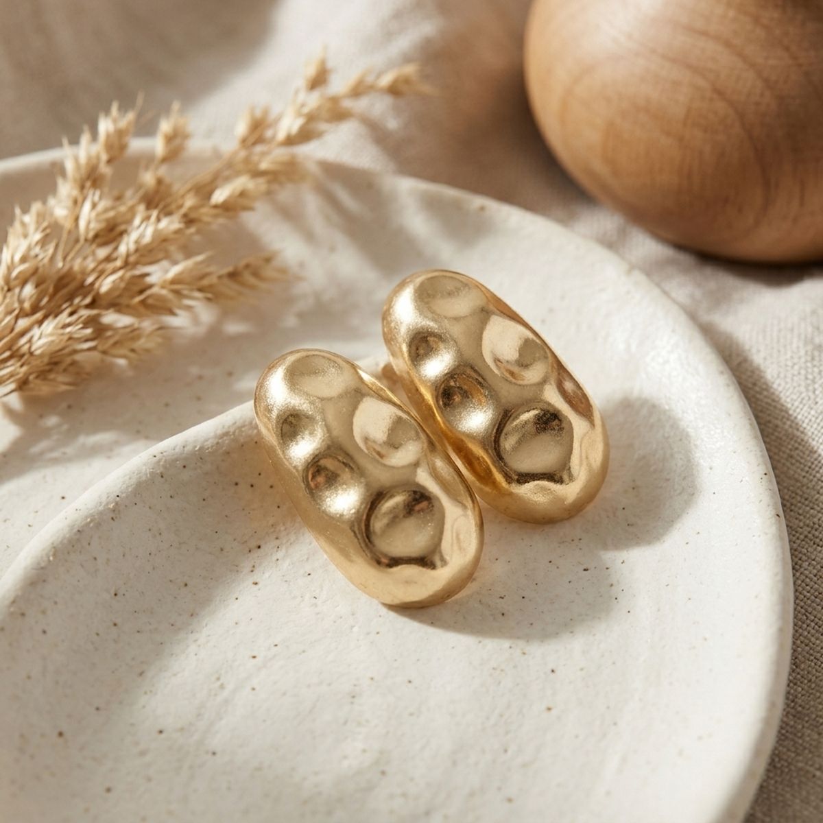 Stud Matte Gold Hammered Dome Teardrop Earrings