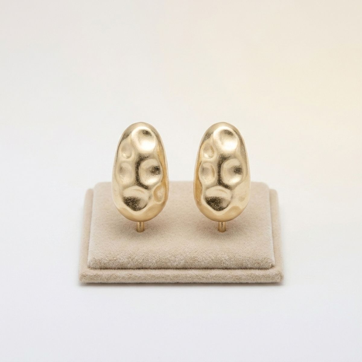 Stud Matte Gold Hammered Dome Teardrop Earrings