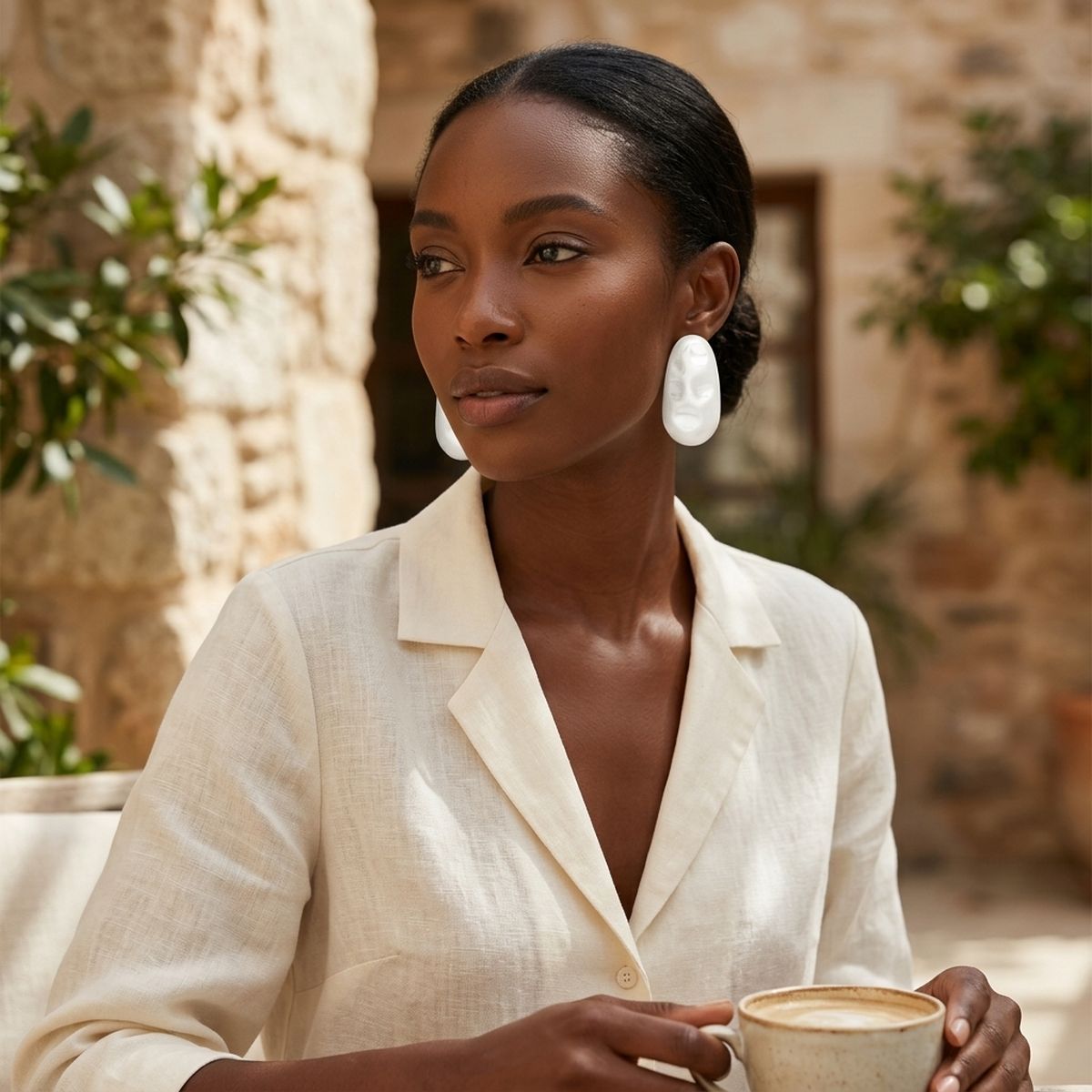 Stud Matte Silver Hammered Dome Teardrop Earrings