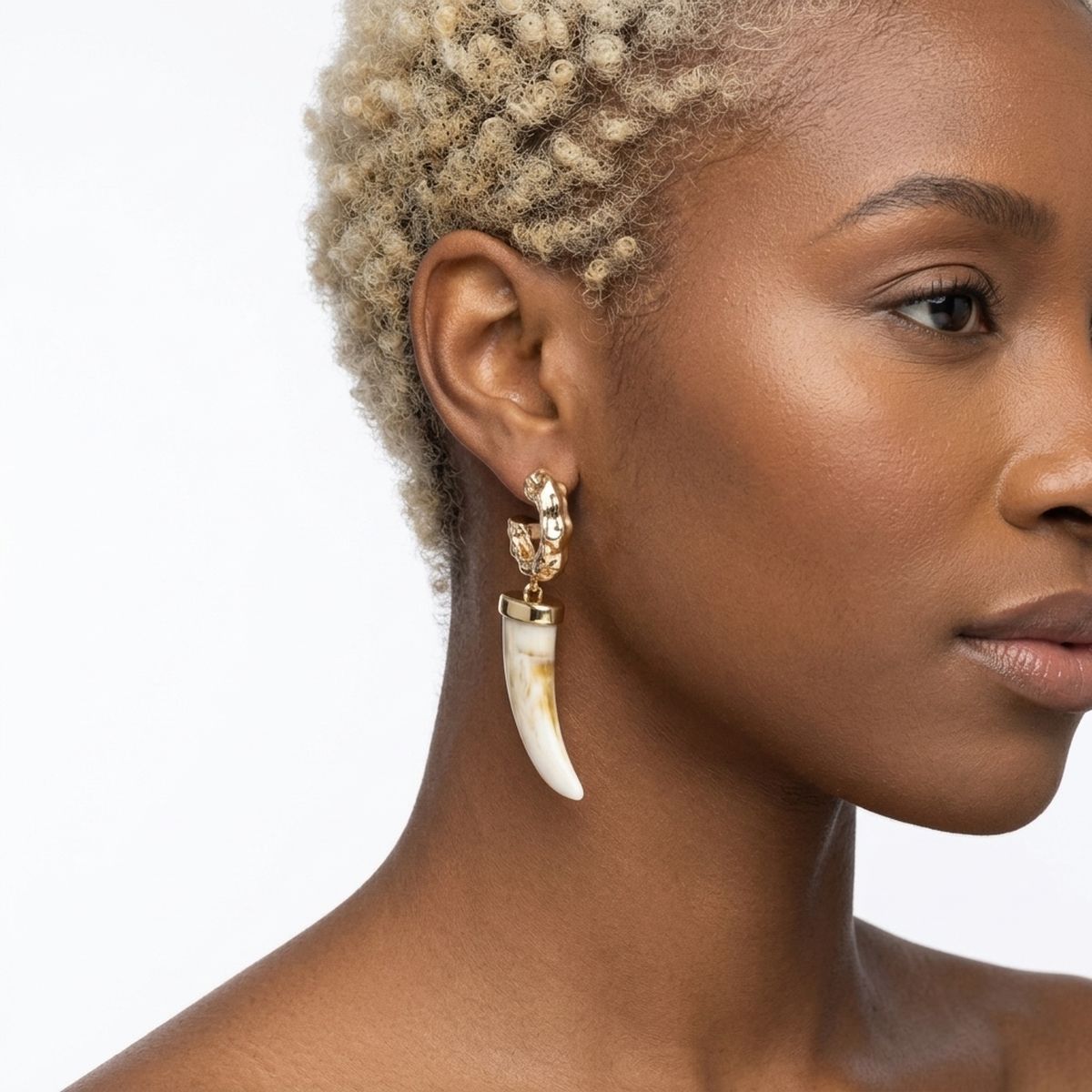 Gold Hoop with Ivory Horn Drop Earrings