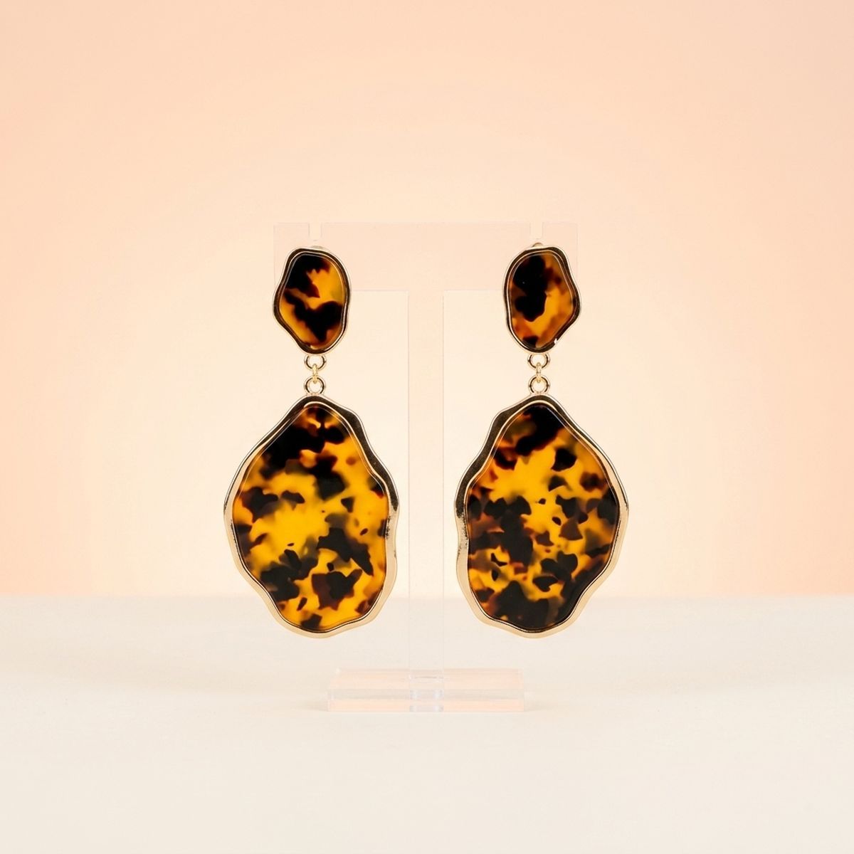 Brown Leopard Organic Teardrop Gold Earrings