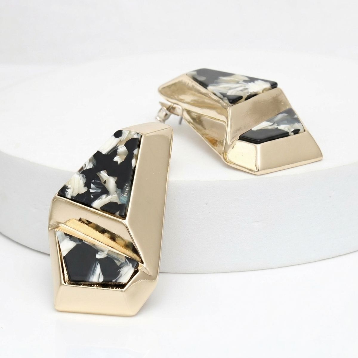 Stud Abstract Black Mosaic Terrazzo Earrings