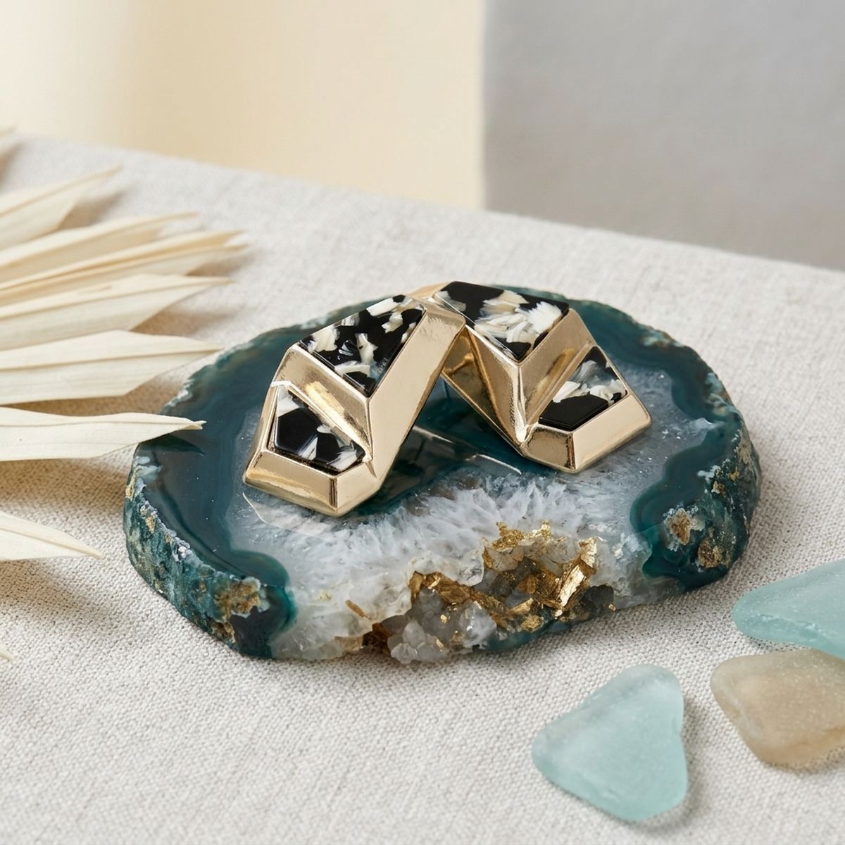 Stud Abstract Black Mosaic Terrazzo Earrings